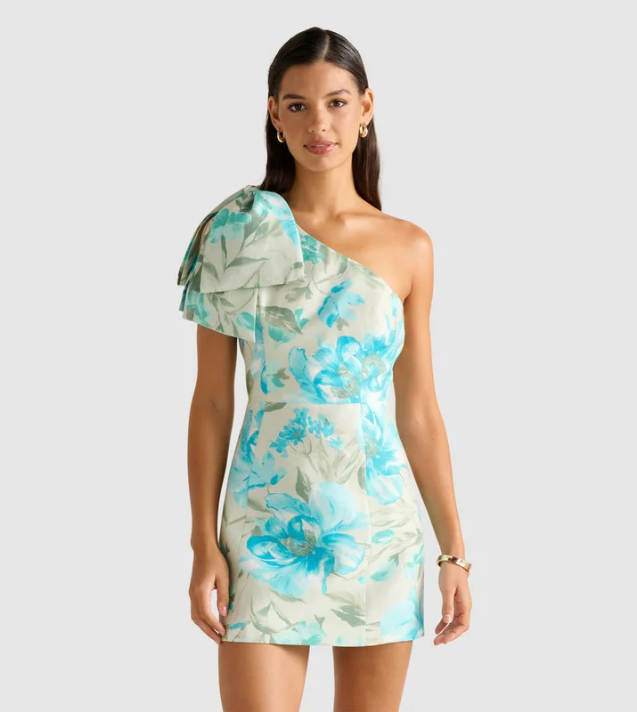 forever new  DARCY Printed One Shoulder Bow Mini Party Dress for Women | Best Price UAE